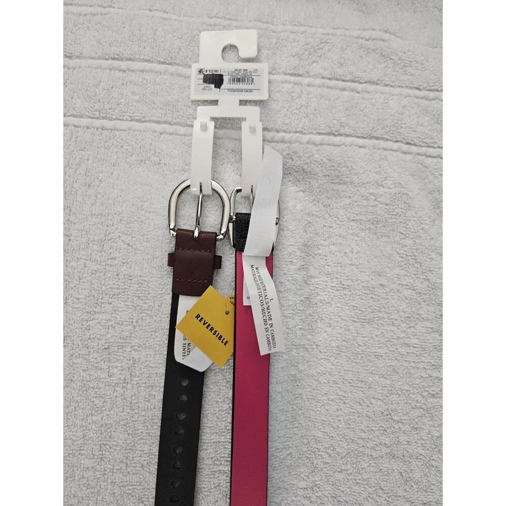 Cat & Jack Girls Leather Belts 2 Pack Reversable Black, Pink, & Brown Hearts